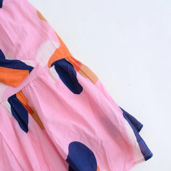Ciebon Roma Pink & Navy Abstract Splash Apron Ruffle Cotton Midi Dress S - Picture 5 of 13
